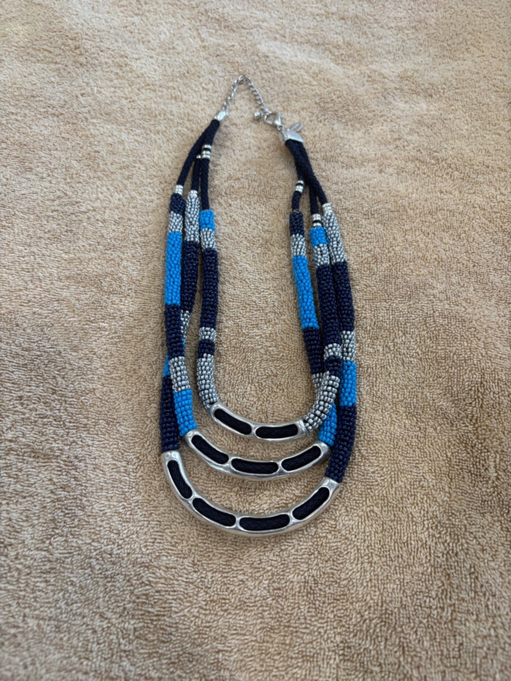 Chico's Multistrand Beaded Necklace in Blue, Black & Silver